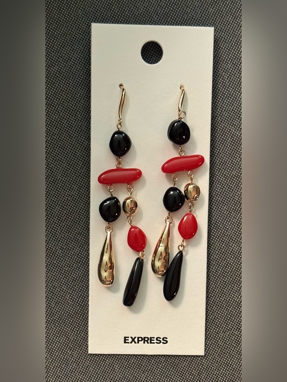Express Chandelier Drop Earrings ~ Red & Black Dangle Beads ~ Brand New